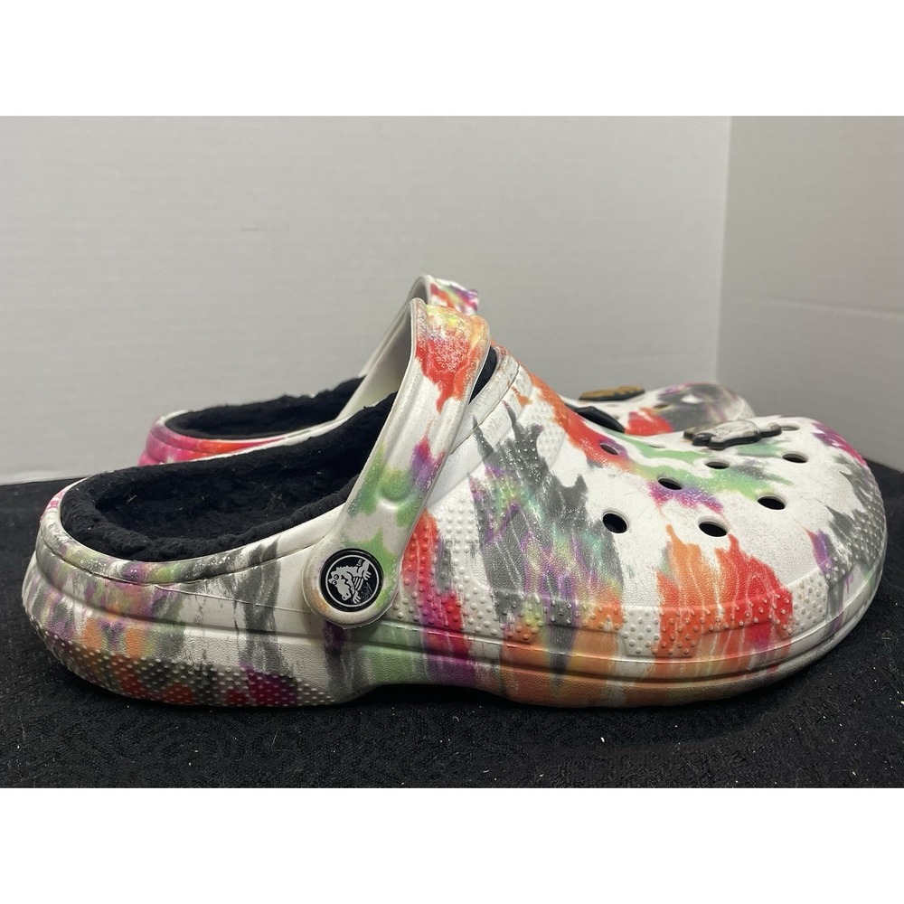 Classic Crocs Tie Dye Clogs Cat Charms Shoes Lined Warm Women's 8 Men's 6 Multi - Picture 12 of 16